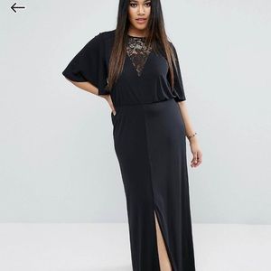 ASOS Curve maxi black dress w lace panel